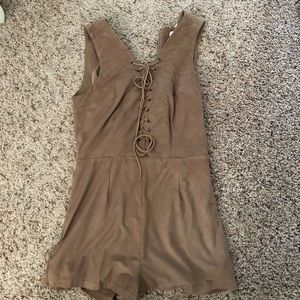 Sueded Brown Lace-Up Romper
